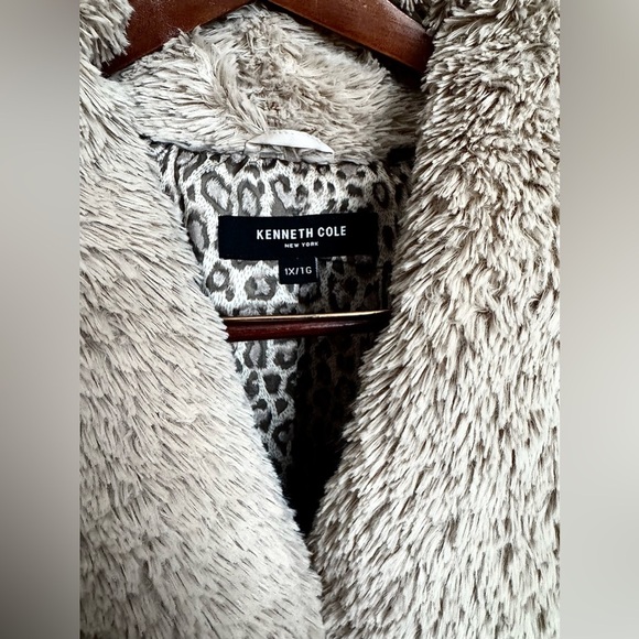 Kenneth Cole Faux Fur Tan Soft Leopard Lined Coat Womens Size 1X - Picture 4 of 11